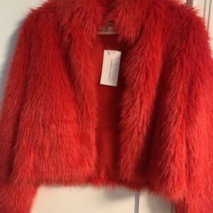 Red faux fur jacket